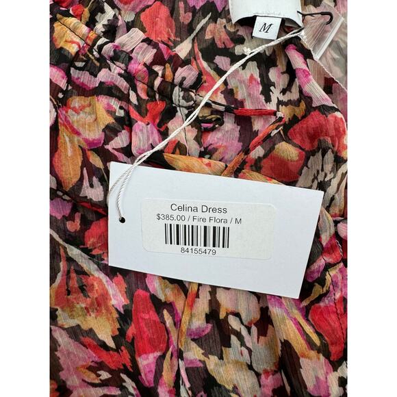 Misa Celina Red Fire Flora Sheer Long Sleeve Smocked Mini Dress NEW Medium - Picture 9 of 14